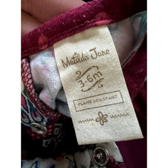 Matilda Jane Snuggle Bug Llama Sleeper Romper 3-6 months Girls Red Footed Ruffle - Picture 8 of 8